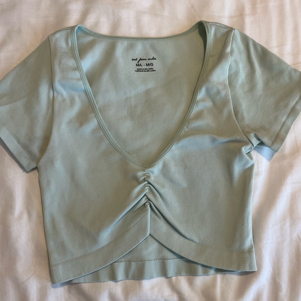 Urban Outfitters (out from under) runched light mint v neck crop top